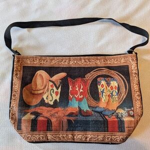 Western Theme Cowgirl / Cowboy Boots Zippered Tote